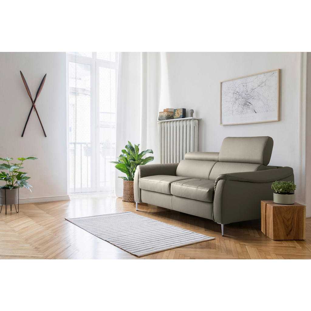 Thumbnail - Mid.you Schlafsofa Pafos, Schlamm, Textil, Leder, Echtleder, Rindleder, 3-Sitzer, 203x77-98x103 cm, Made in EU, Lederaus...