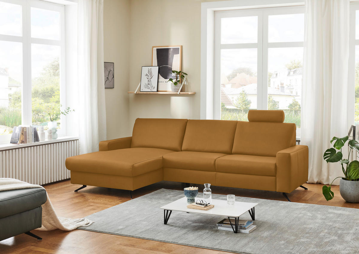 ECKSOFA in Echtleder Gelb  165/267 cm  - Gelb/Schwarz, Design, Leder/Metall (165/267cm) - Beldomo Premium
