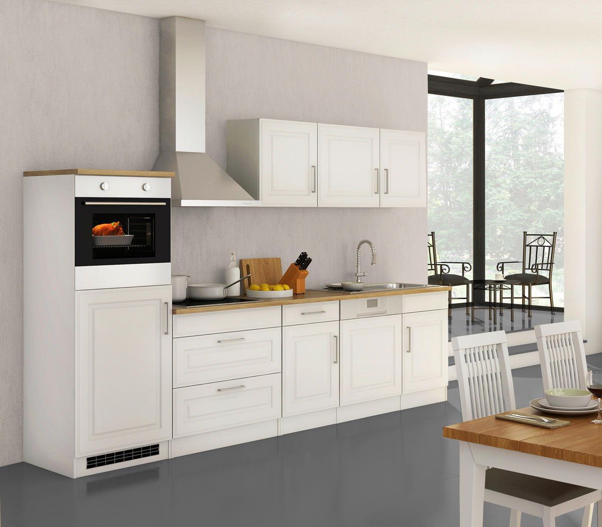 KÜCHENBLOCK 300 cm   in Weiß, Sonoma Eiche  - Alufarben/Weiß, MODERN, Holzwerkstoff/Metall (300cm) - Held