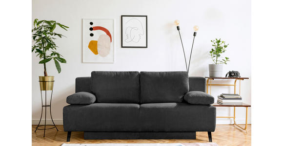 SCHLAFSOFA in Cord Grau - Schwarz/Grau, MODERN, Textil/Metall (197/92/88cm) - Venda