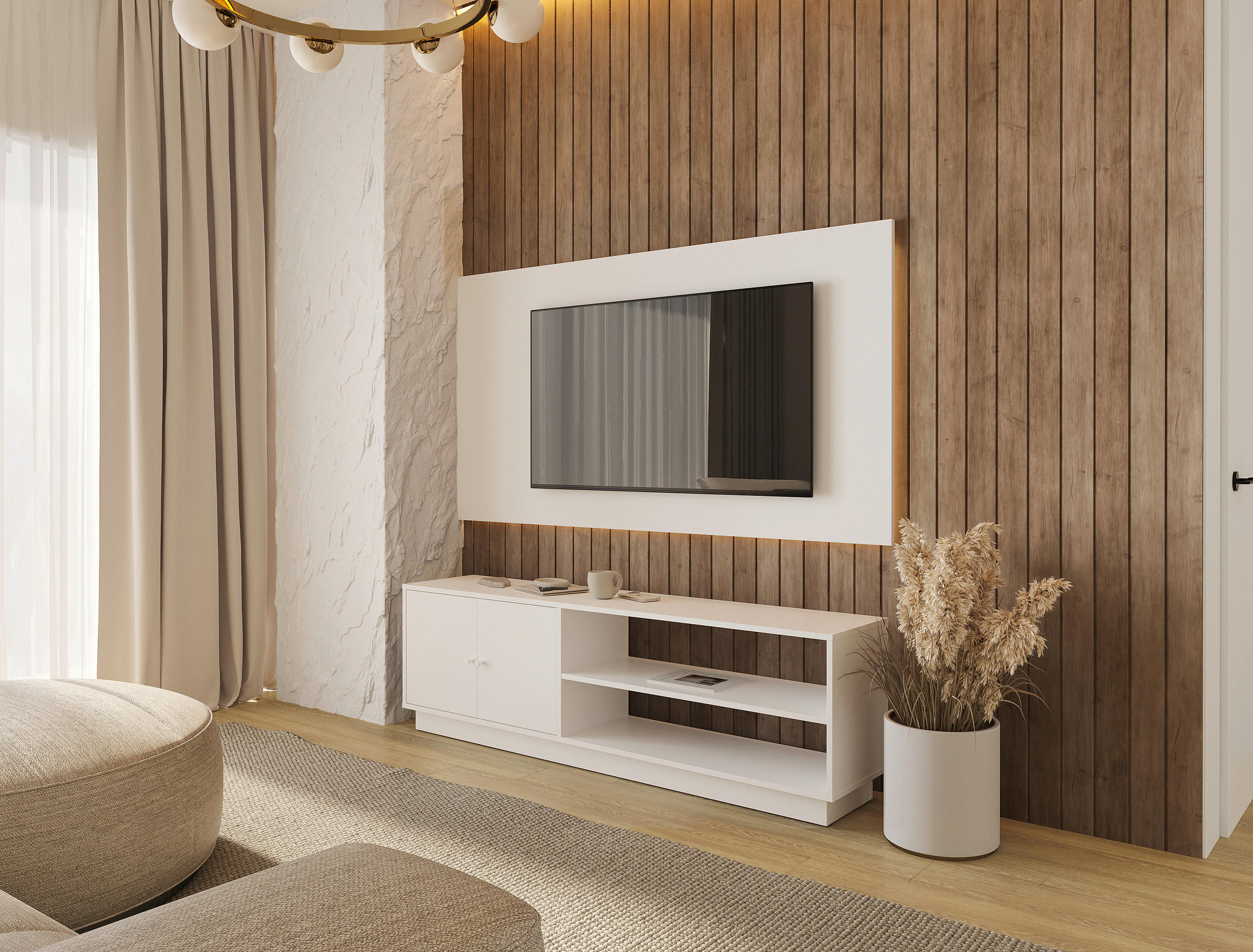 TV-ELEMENT 161/50/33,5 cm  - Weiß, Basics, Holzwerkstoff/Kunststoff (161/50/33,5cm) - Boxxx