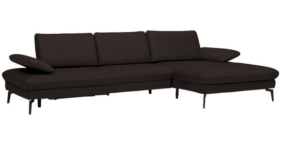 ECKSOFA in Echtleder Dunkelbraun  - Dunkelbraun/Schwarz, Design, Leder/Metall (325/157cm) - Dieter Knoll