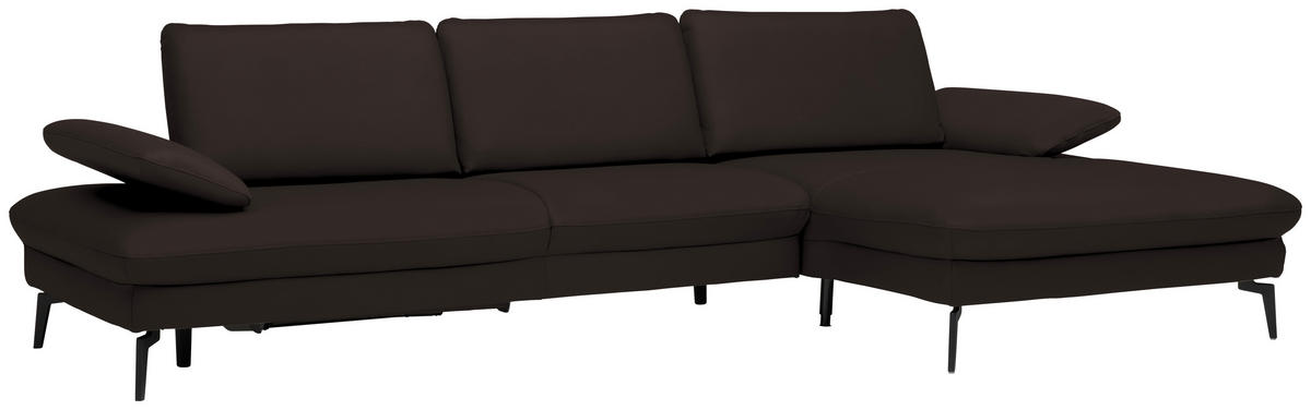 ECKSOFA in Echtleder Dunkelbraun  - Dunkelbraun/Schwarz, Design, Leder/Metall (325/157cm) - Dieter Knoll