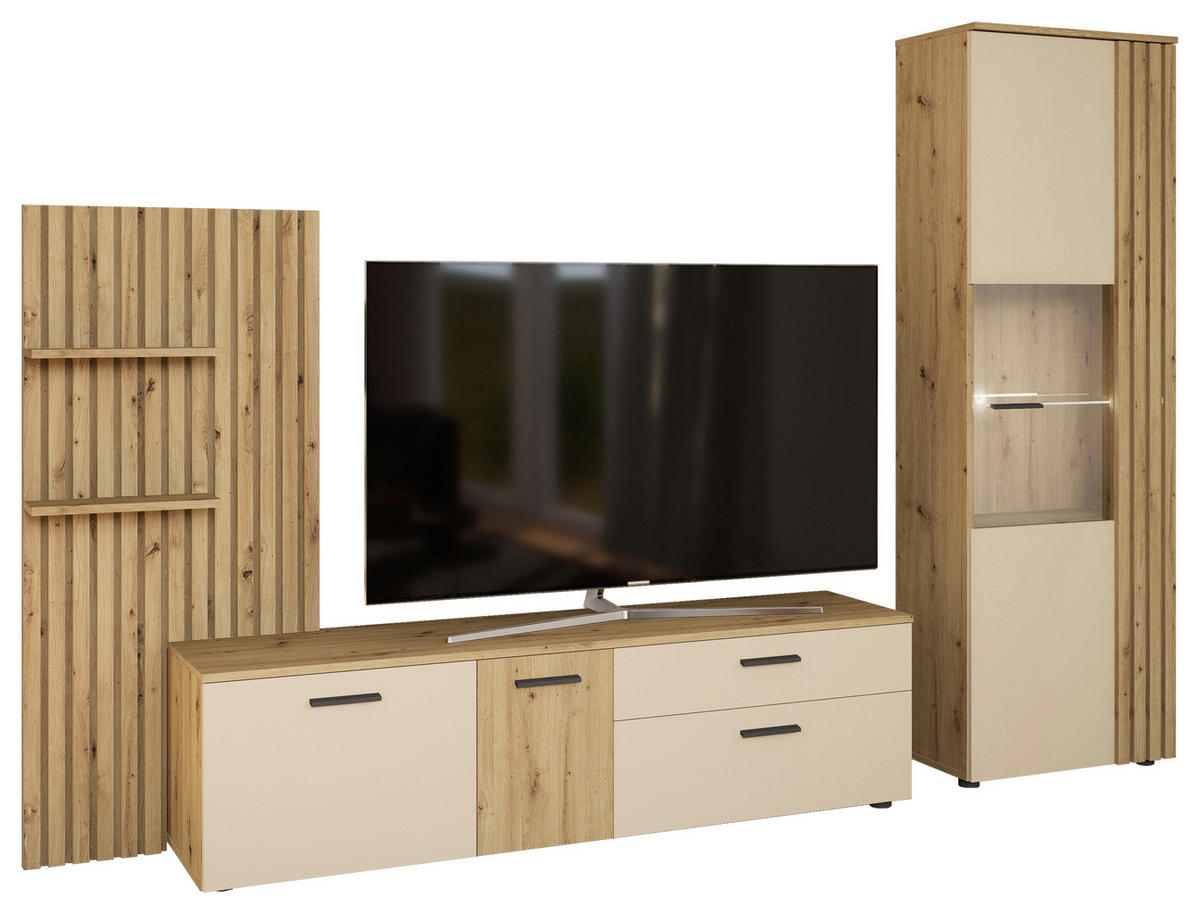 NAPPALI ÖSSZEÁLLÍTÁS krémszínű, Artisan tölgy  - krémszínű/fekete, Modern, műanyag/faalapú anyag (280/180/38cm)