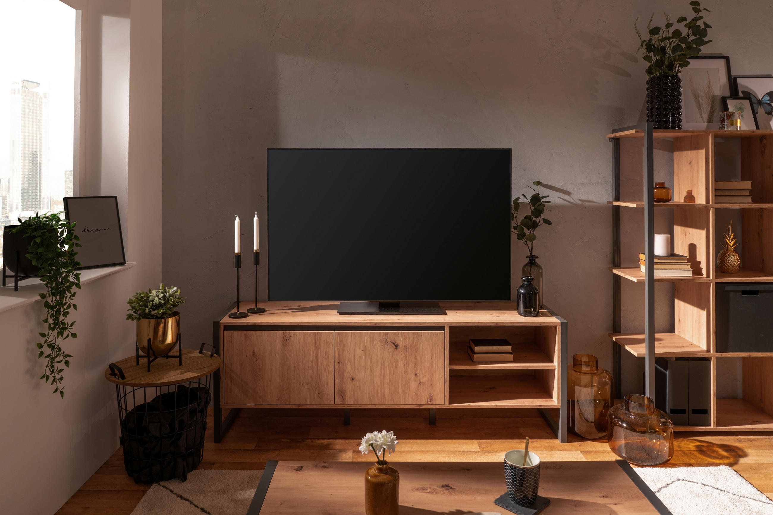 TV-ELEMENT - Eichefarben/Anthrazit, MODERN, Holzwerkstoff (160/55/40cm) - MID.YOU