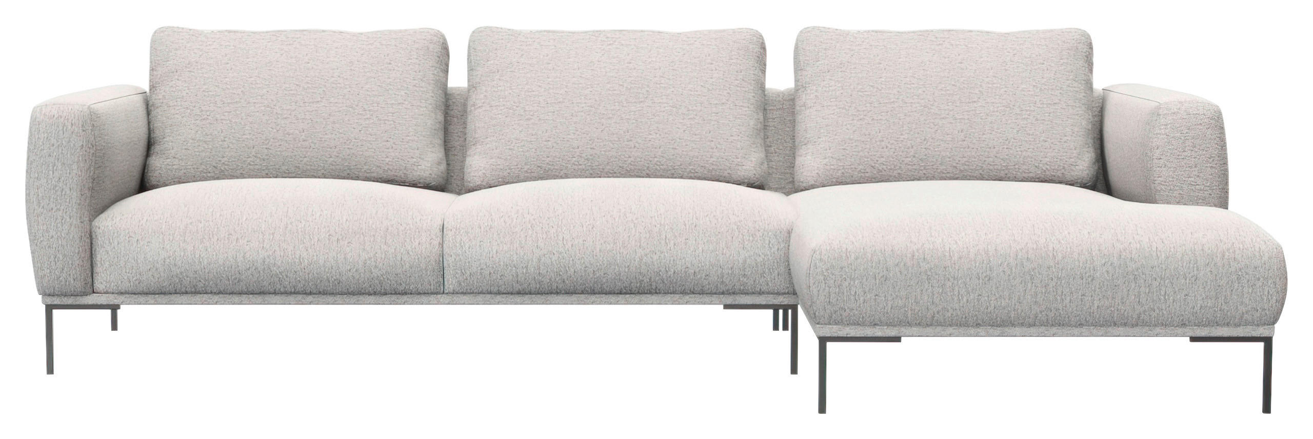 ECKSOFA Hellgrau Webstoff, Flachgewebe  - Hellgrau/Schwarz, Design, Textil/Metall (303/148cm) - Livetastic