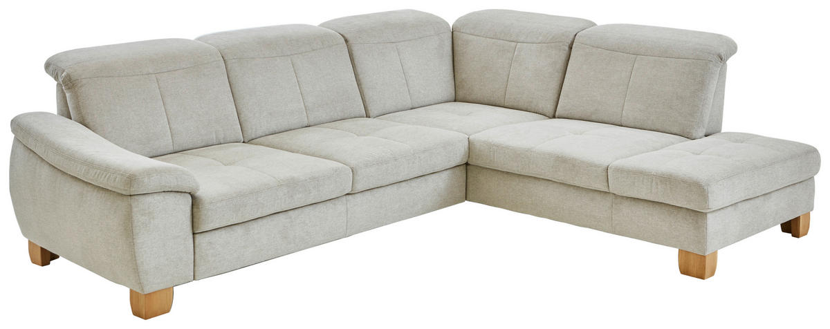 ECKSOFA in Flachgewebe Ecru  - Wildeiche/Ecru, Natur, Holz/Textil (301/243cm) - Voleo