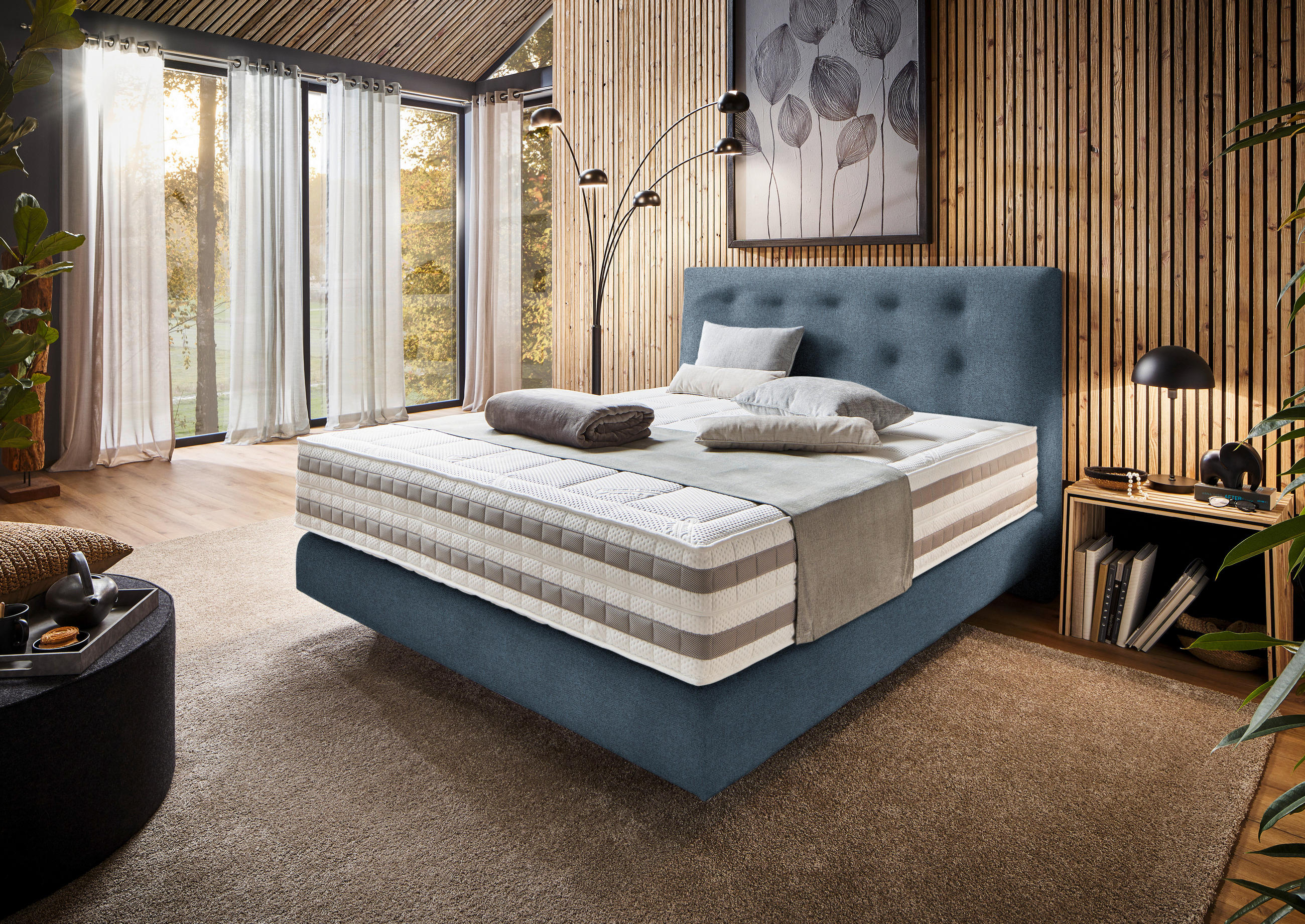 BOXSPRINGBETT 160/200 cm  in Blau  - Blau, KONVENTIONELL, Holz/Textil (160/200cm) - Dieter Knoll