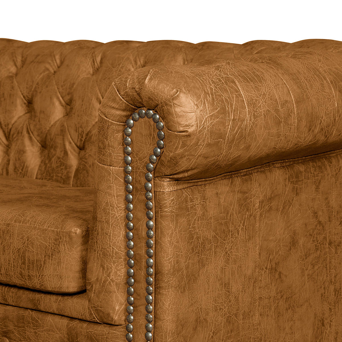 2-SITZER-SOFA YORK Lederlook Cognac  - Cognac/Braun, Design, Holz/Textil (148/72/86cm) - P & B