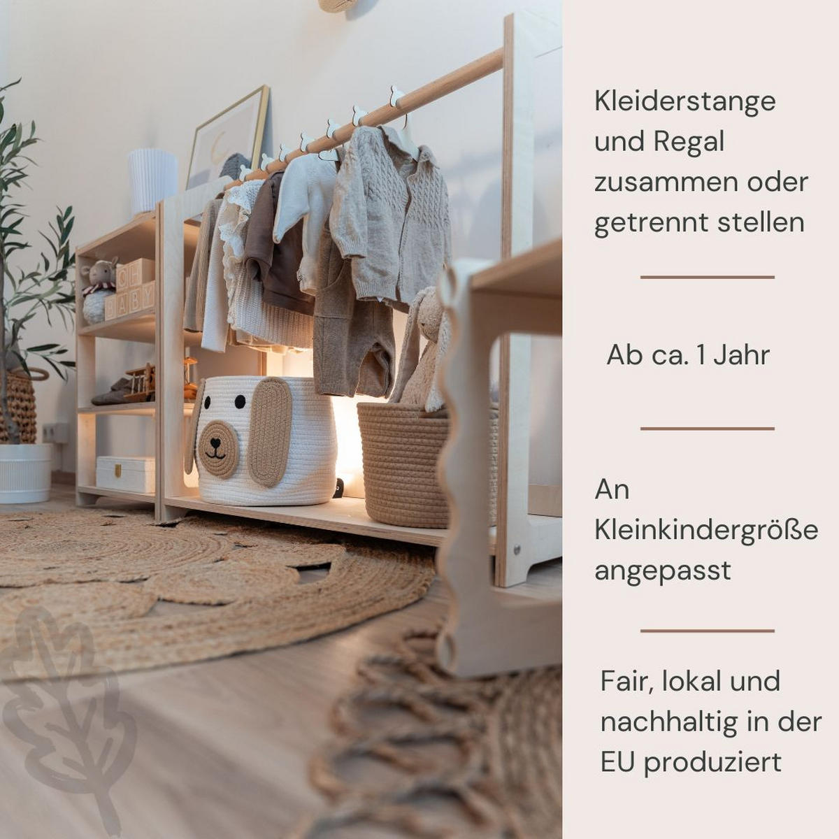 KINDERGARDEROBE in   - Birkefarben, Basics, Holz (124/43/81cm) - CLIFF