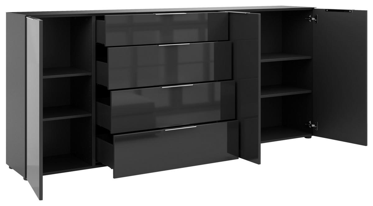 SIDEBOARD Style  in 225/98,7/40 cm  - Chromfarben/Anthrazit, Basics, Glas/Holzwerkstoff (225/98,7/40cm)