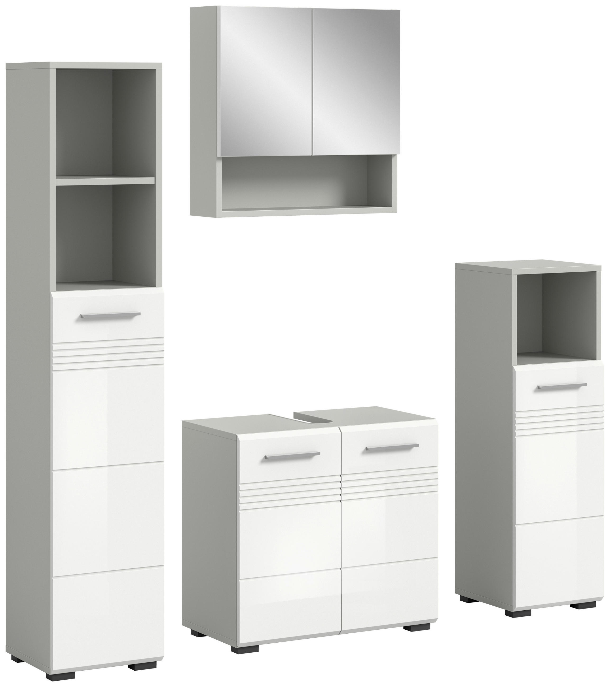 BADEZIMMER 4-teilig  in 120 cm  - Chromfarben/Weiß Hochglanz, MODERN, Holzwerkstoff/Kunststoff (120cm) - MID.YOU