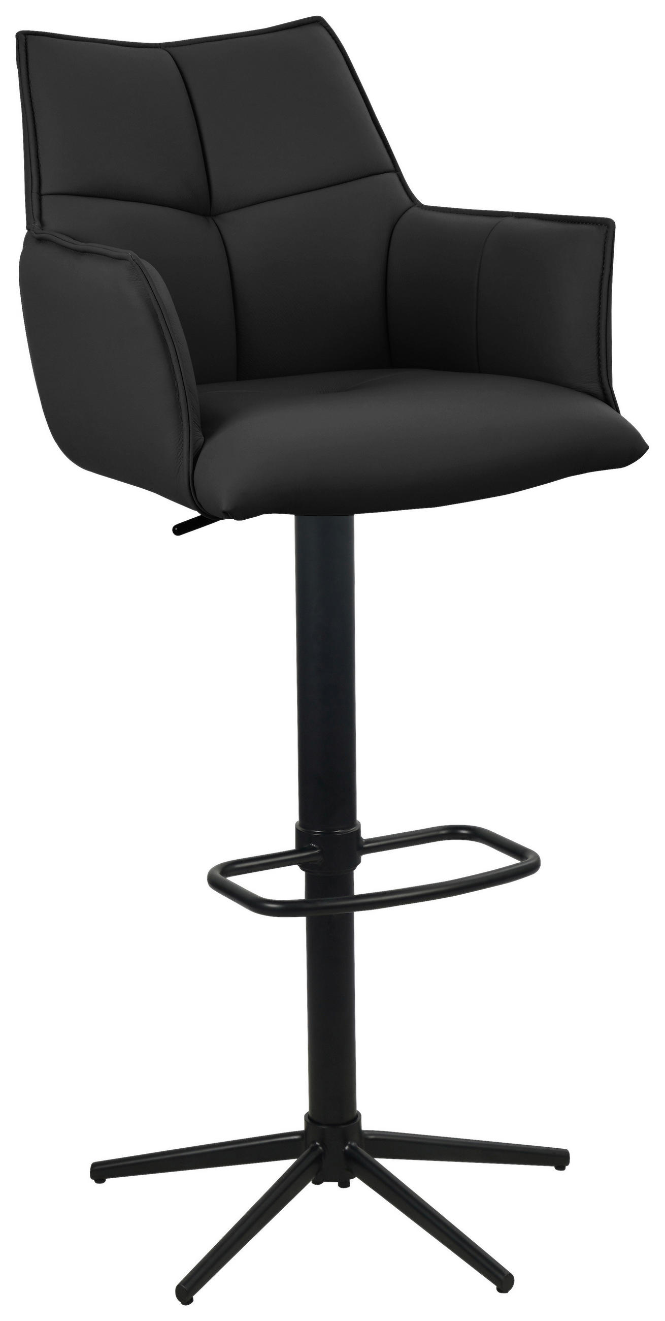 BARHOCKER Echtleder Schwarz Eisen Sitzfläche 360° drehbar  - Schwarz, Design, Leder/Metall (54/96-121/56cm) - Novel