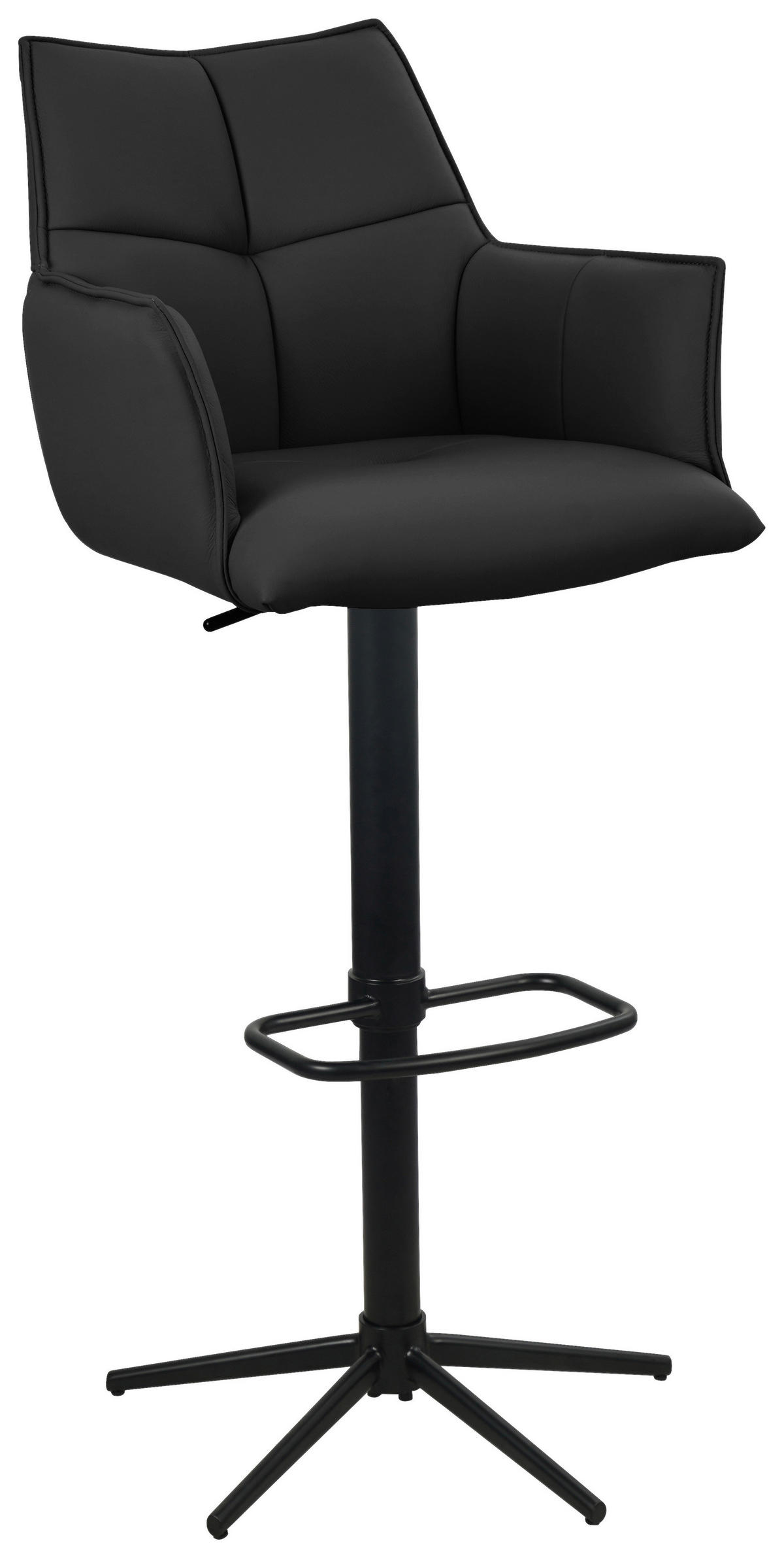 BARHOCKER in Metall, Leder Schwarz  - Schwarz, Design, Leder/Metall (54/96-121/56cm) - Novel