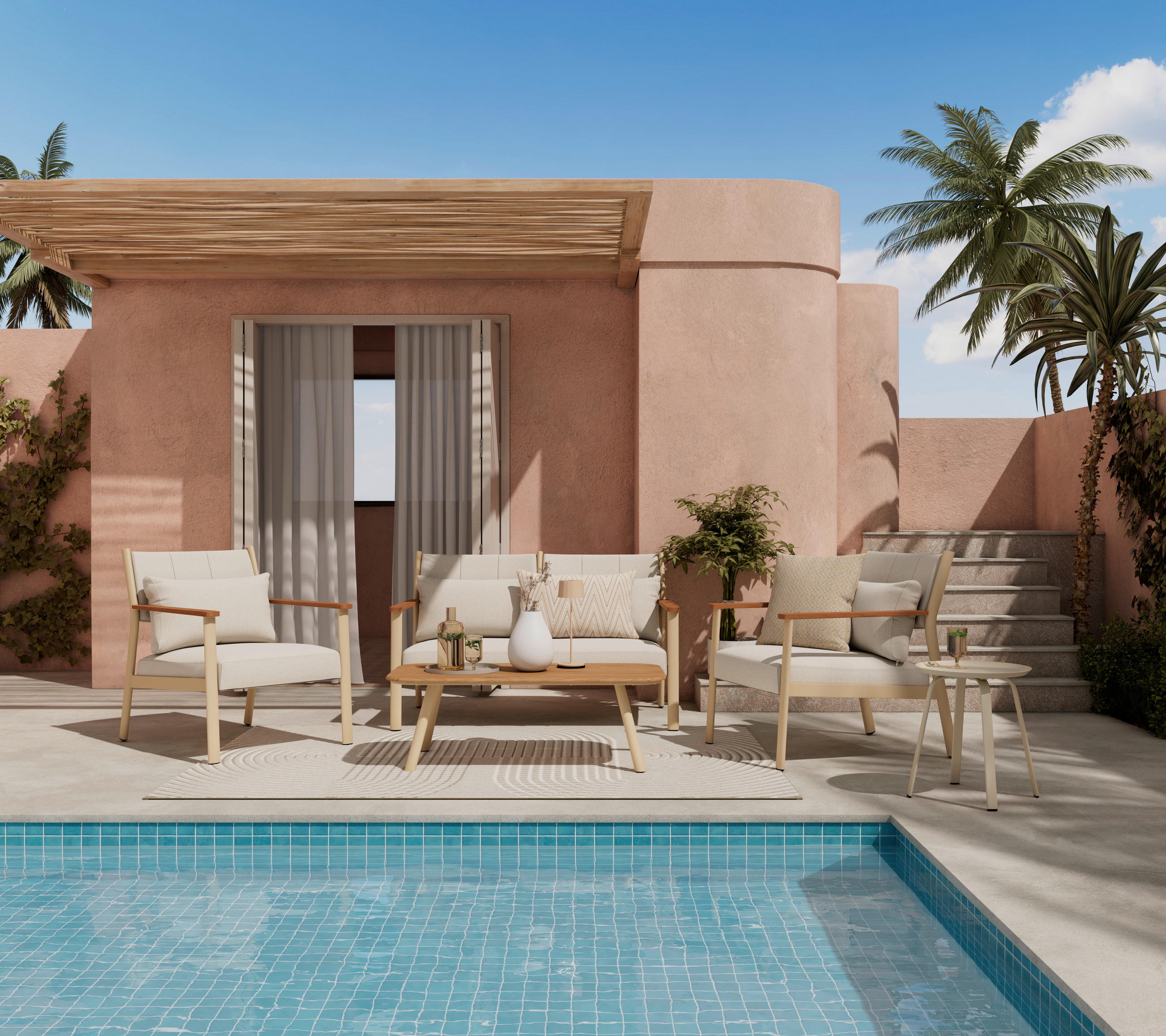 GARTENSET 4-teilig  - Beige/Naturfarben, Design, Holz/Textil - Ambia Garden