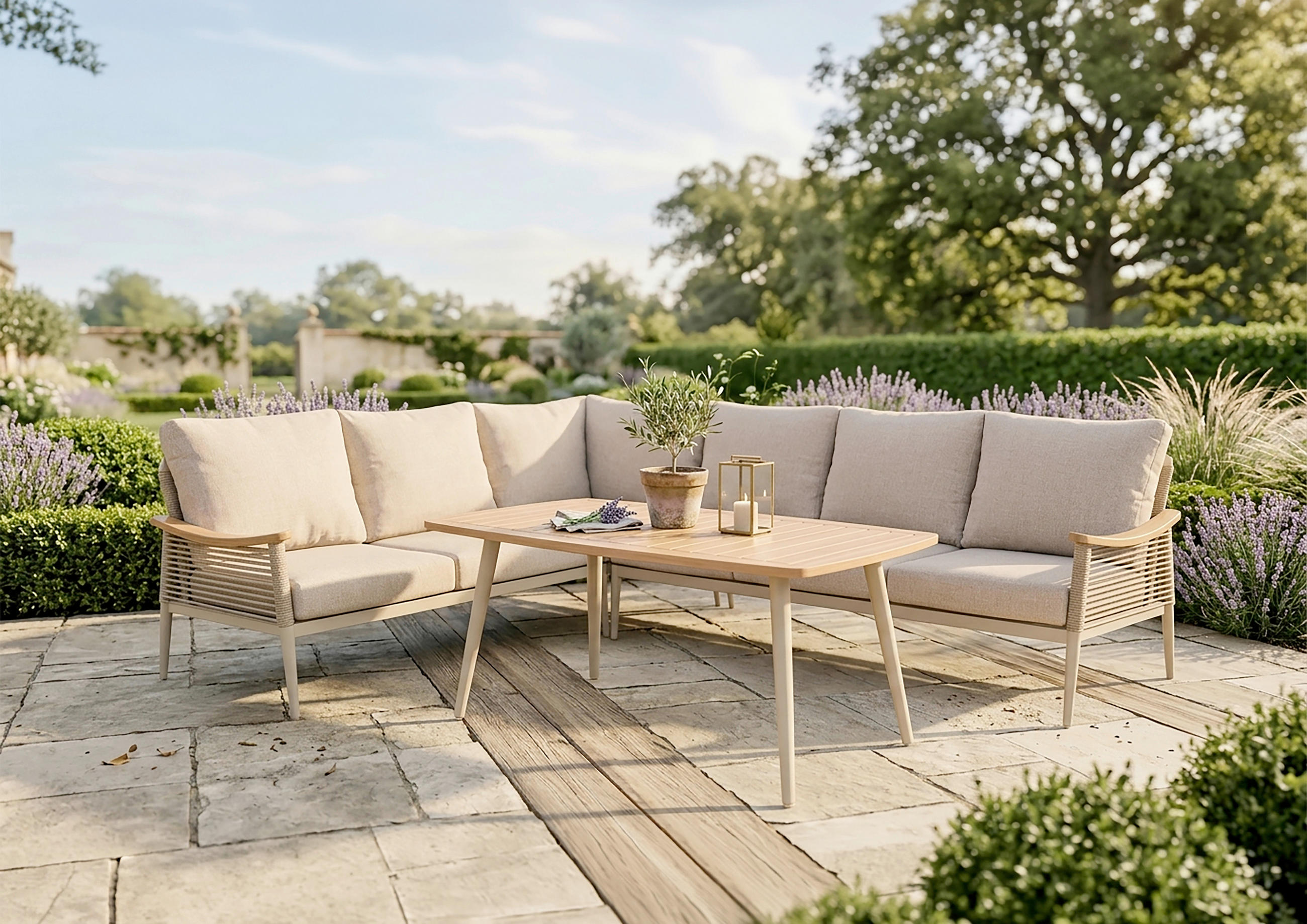 DINING-LOUNGESET 126/126 cm Aluminium  - Sandfarben/Beige, MODERN, Kunststoff/Textil (126/126cm) - Gardenson