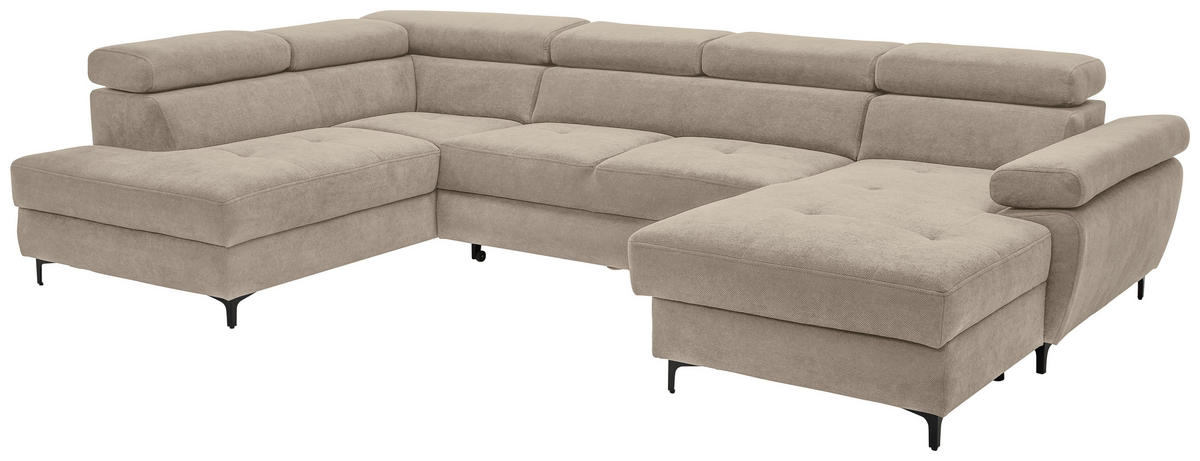 WOHNLANDSCHAFT in Flachgewebe Schlammfarben  - Schlammfarben/Schwarz, Modern, Textil/Metall (206/333/180cm) - Stylife