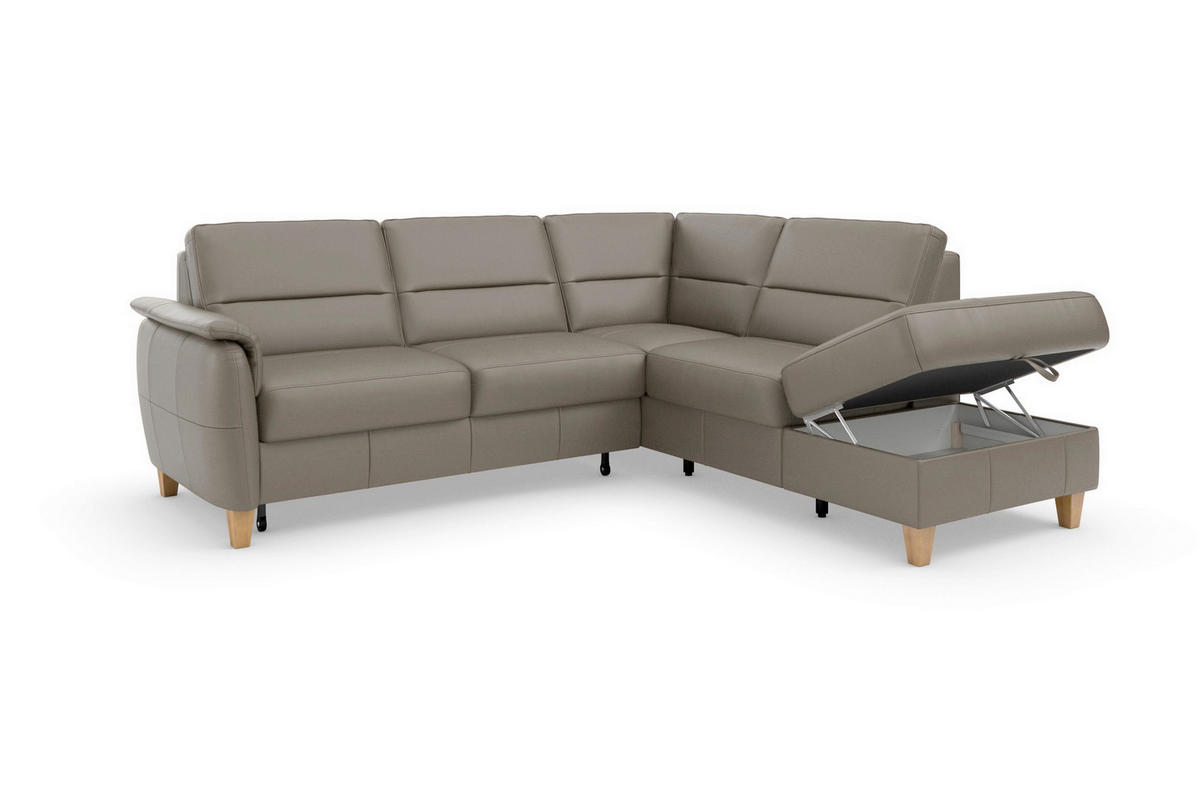 ROHOVÁ SEDAČKA, textil, kůže, šedá - šedá/barvy dubu, Basics, dřevo/textil (236/212cm) - Sit & More