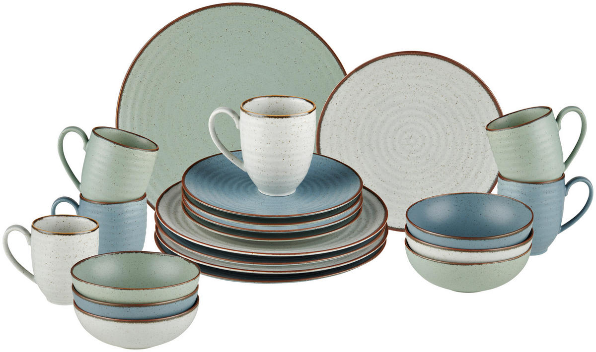 KOMBISERVICE Blau, Grün, Beige Farmhouse 24-teilig 6 Personen  - Blau/Beige, Design, Keramik - Landscape