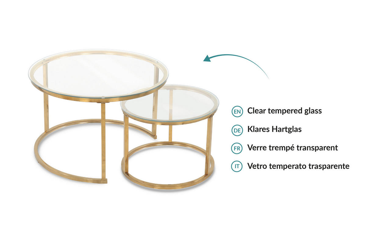 SET KLUB STOLIĆA višebojno, bijela, zlatne boje, prozirno  metal, staklo  - bijela/višebojno, Design, staklo/metal (50-70/50-70/38-45cm) - MID.YOU