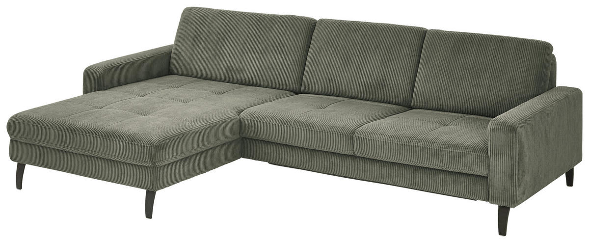 ECKSOFA in Cord Olivgrün  - Schwarz/Olivgrün, Modern, Textil/Metall (177/302cm) - Beldomo Style