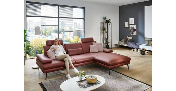 ECKSOFA in Echtleder Dunkelrot - Schwarz/Dunkelrot, Design, Leder/Metall (310/180cm) - Dieter Knoll