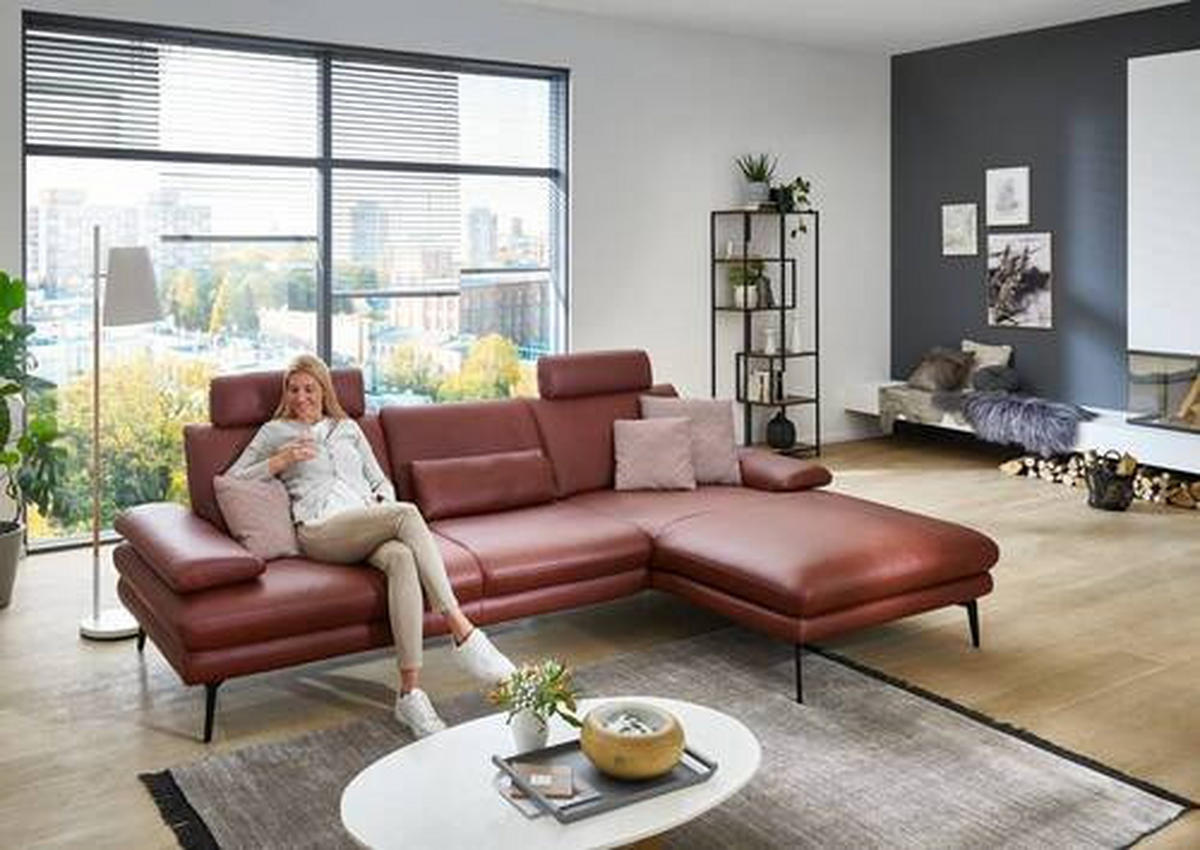 ECKSOFA in Echtleder Dunkelrot  - Schwarz/Dunkelrot, Design, Leder/Metall (310/180cm) - Dieter Knoll