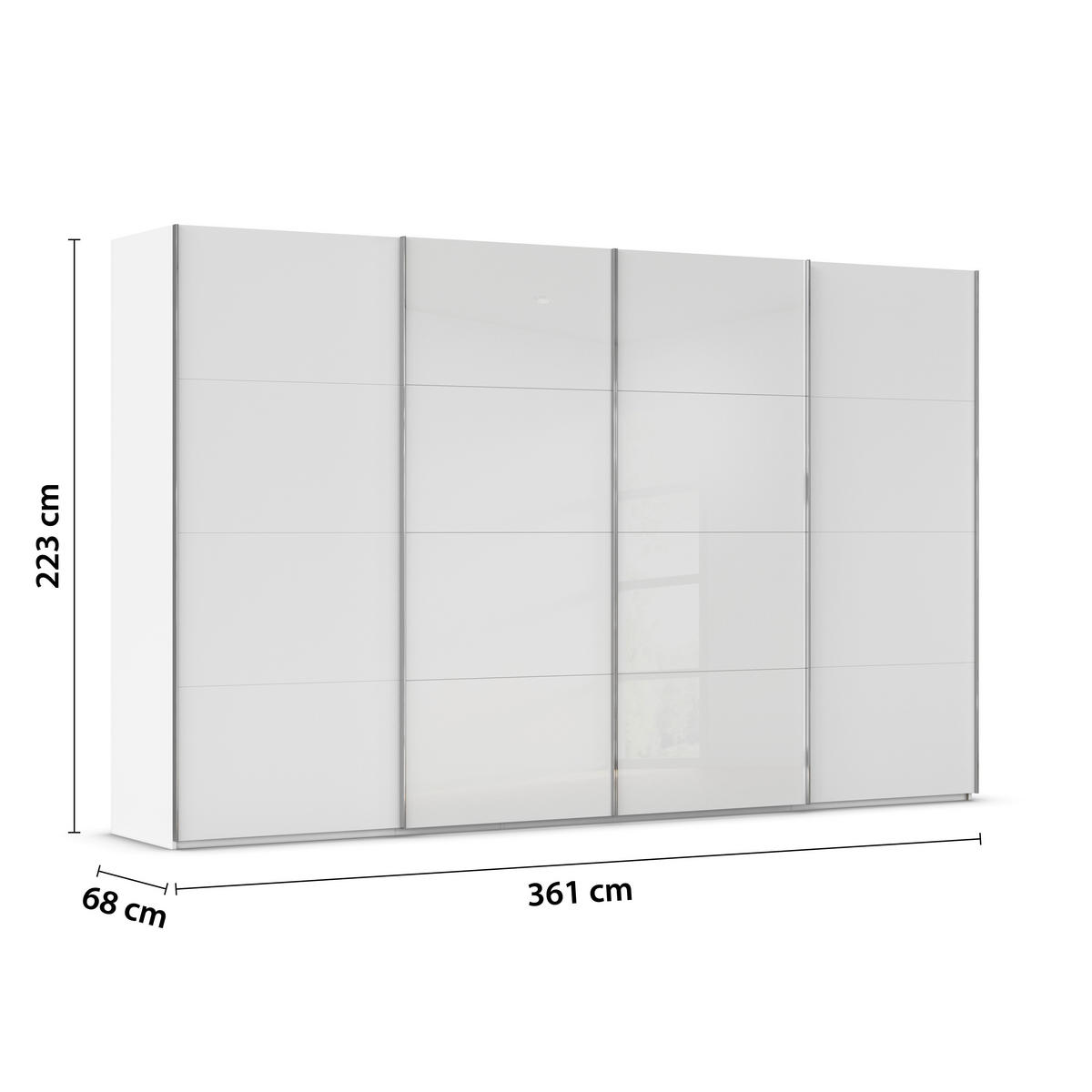 SCHWEBETÜRENSCHRANK 361/223/68 cm 4-türig Weiß  - Chromfarben/Weiß, KONVENTIONELL, Glas/Holzwerkstoff (361/223/68cm) - Novel