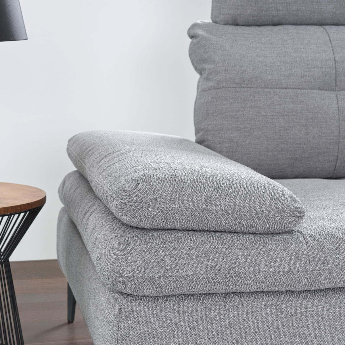 ECKSOFA in Flachgewebe Hellgrau  - Hellgrau/Schwarz, Design, Textil/Metall (271/344cm) - Chilliano