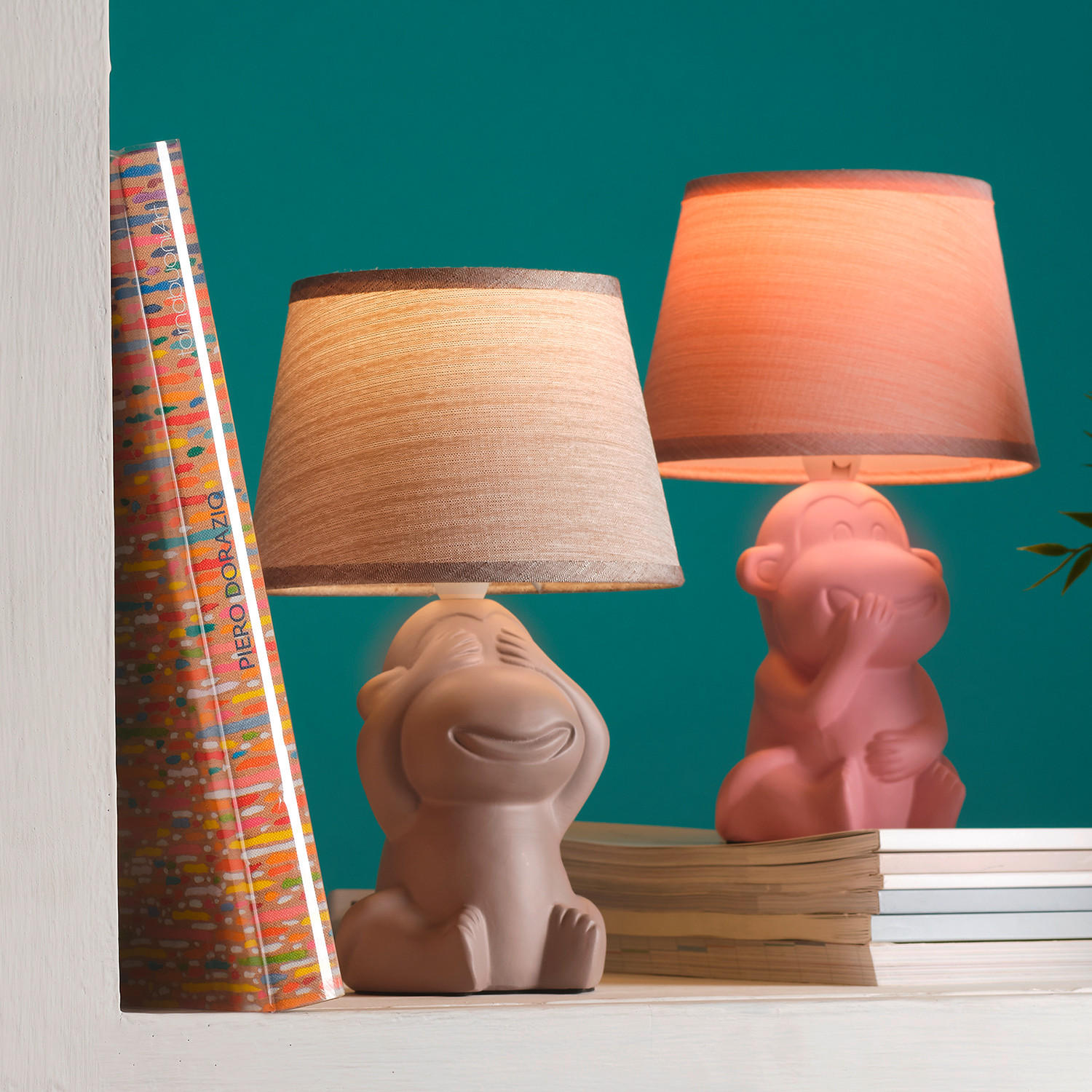 DETSKÁ STOLNÁ LAMPA, 17/28 cm  - hnedá, Trend, textil/keramika (17/28cm)