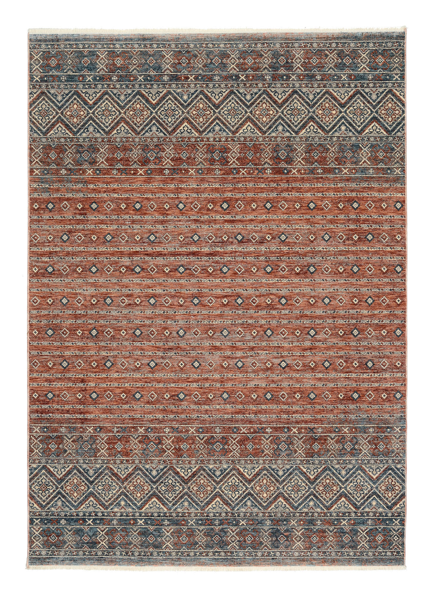 WEBTEPPICH  Wohnzimmer 80/150 cm Korsika Blau, Terracotta rechteckig  - Blau/Terracotta, Design, Textil (80/150cm) - Novel