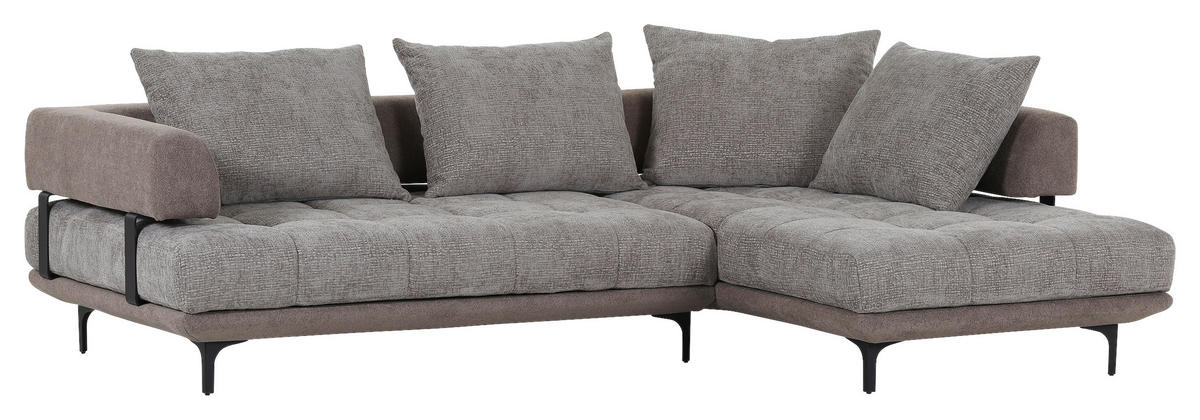 ECKSOFA in Flachgewebe Braun  - Schwarz/Braun, Konventionell, Textil/Metall (263/195cm) - Carryhome