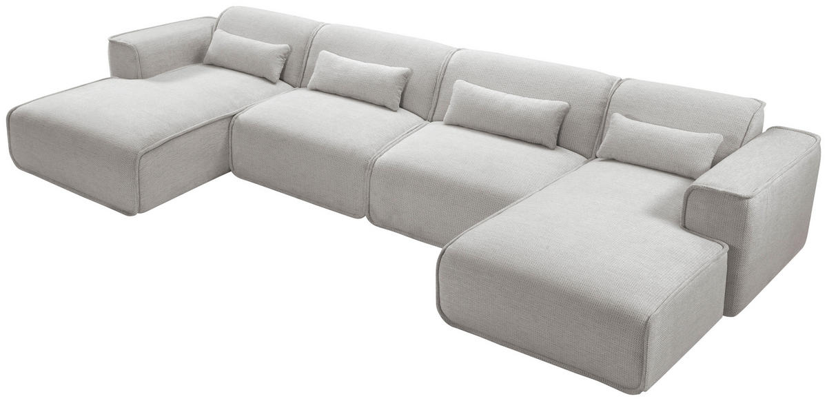 WOHNLANDSCHAFT Flachgewebe Naturfarben  - Schwarz/Naturfarben, Design, Kunststoff/Textil (165/386/165cm) - Lomoco