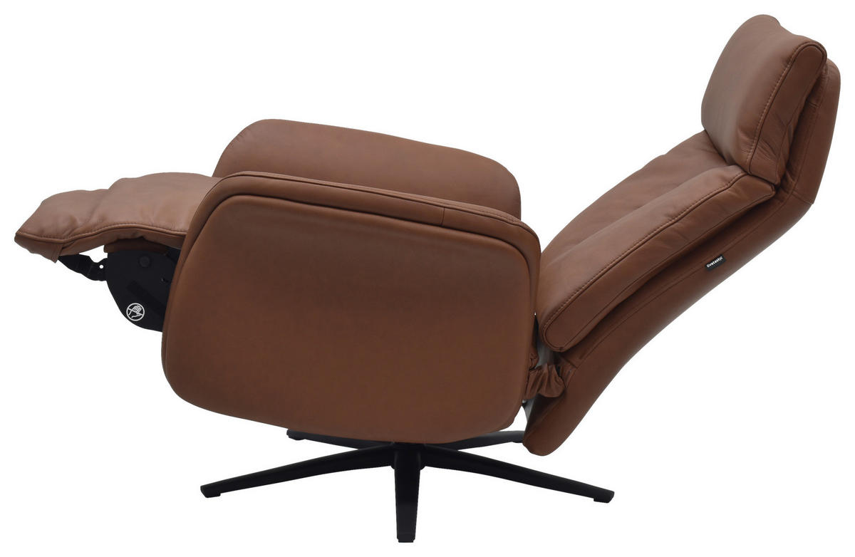 RELAXSESSEL Lederlook Echtleder    - Cognac/Schwarz, Design, Leder/Holz (75/109/84/148/84cm) - Livetastic