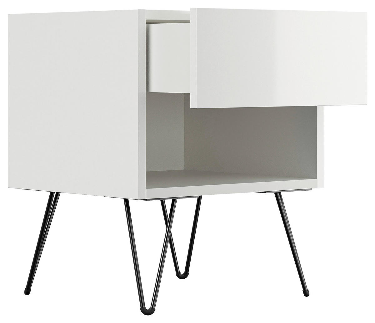 NACHTTISCH 41,2/50/35,6 cm  - Weiß Hochglanz/Schwarz, Basics, Holzwerkstoff/Metall (41,2/50/35,6cm) - MID.YOU