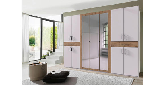 DREHTÜRENSCHRANK in Weiß, Plankeneiche - Plankeneiche/Schwarz, KONVENTIONELL, Glas/Holzwerkstoff (313/208/58cm) - Carryhome