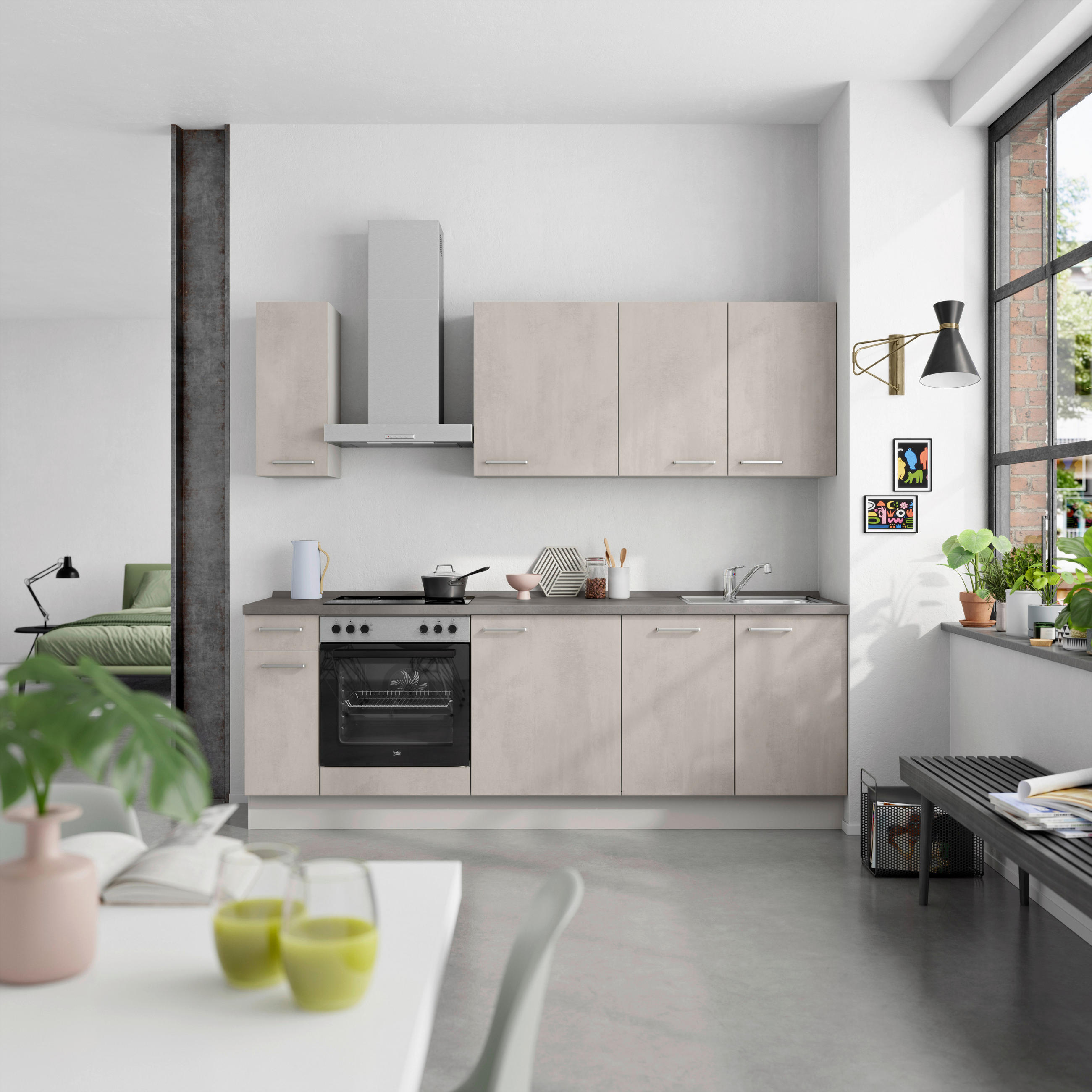KÜCHENBLOCK Riva 240 cm  in Grau, Schieferfarben  - Schieferfarben/Edelstahlfarben, MODERN, Holzwerkstoff/Metall (240cm) - Nobilia