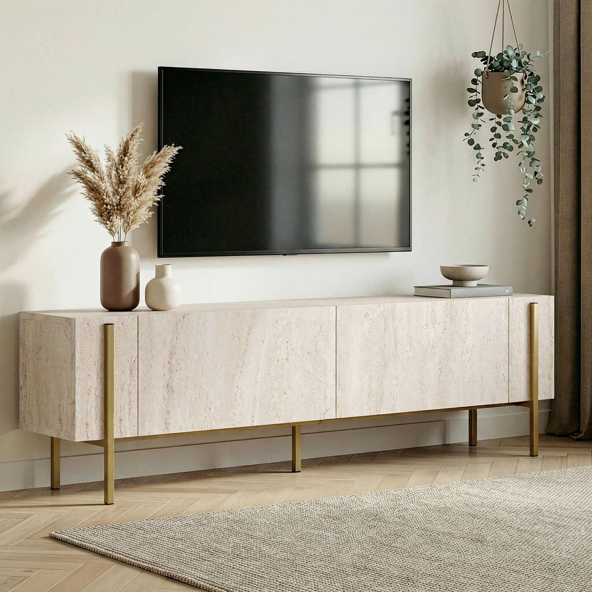 TV-ELEMENT Holzwerkstoff Goldfarben, Elfenbein  - Elfenbein/Goldfarben, MODERN, Holzwerkstoff (180/45/30cm) - MID.YOU