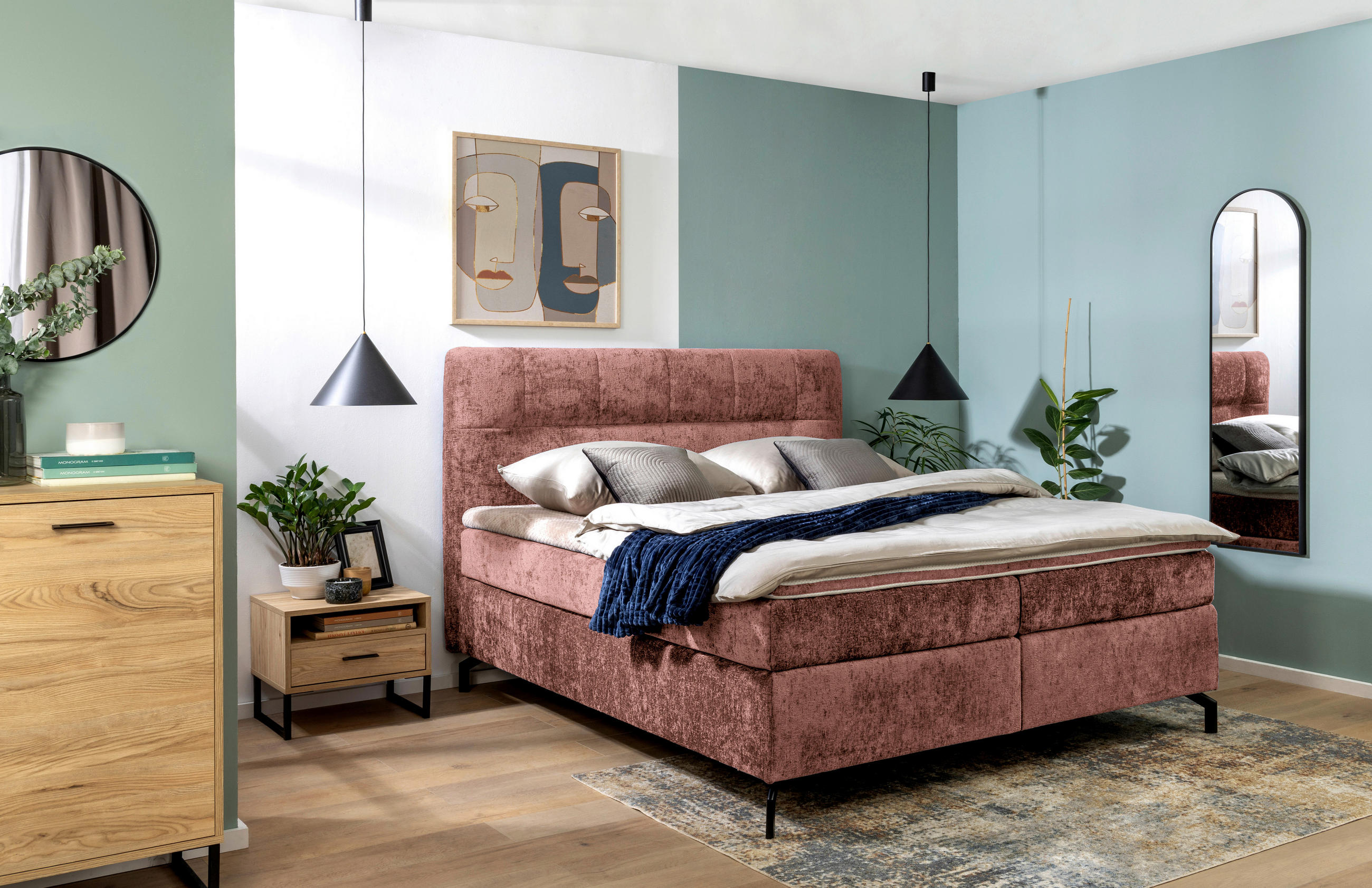 BOXSPRINGBETT 180/200 cm  in Rotbraun  - Rotbraun/Schwarz, Design, Textil/Metall (180/200cm) - Esposa