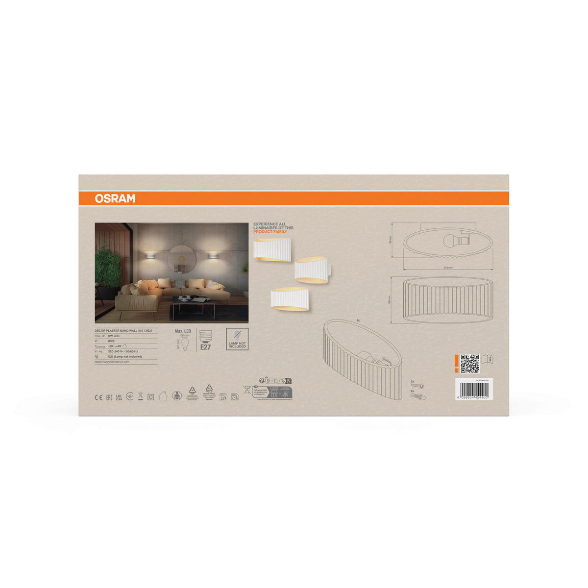 WANDLEUCHTE 34.5/13.6/18 cm   - Weiß, Basics, Stein (34.5/13.6/18cm) - Osram