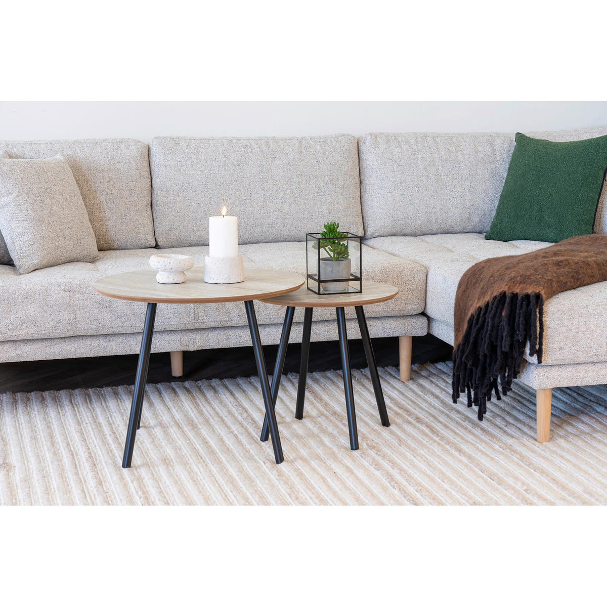 COUCHTISCH Aalst 55/55/45 cm rund Beige  - Beige/Schwarz, Design, Holzwerkstoff/Metall (55/55/45cm) - MID.YOU