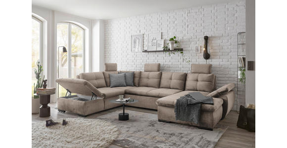 WOHNLANDSCHAFT in Mikrovelours Creme - Creme/Schwarz, KONVENTIONELL, Kunststoff/Textil (217/334/127cm) - Carryhome