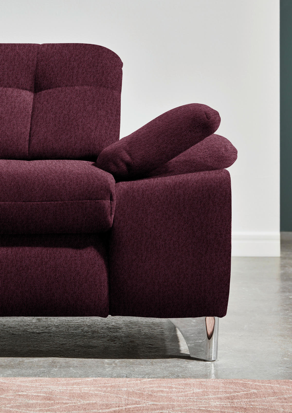 ECKSOFA in Chenille Aubergine  - Chromfarben/Aubergine, Design, Textil/Metall (260/310cm) - Beldomo Speed