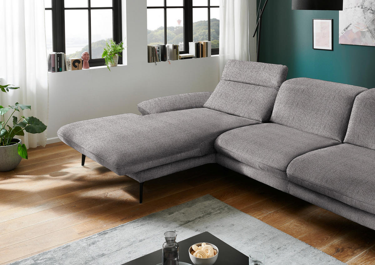 ECKSOFA in Chenille Graubraun  - Graubraun/Schwarz, Design, Textil/Metall (188/319cm) - Beldomo System