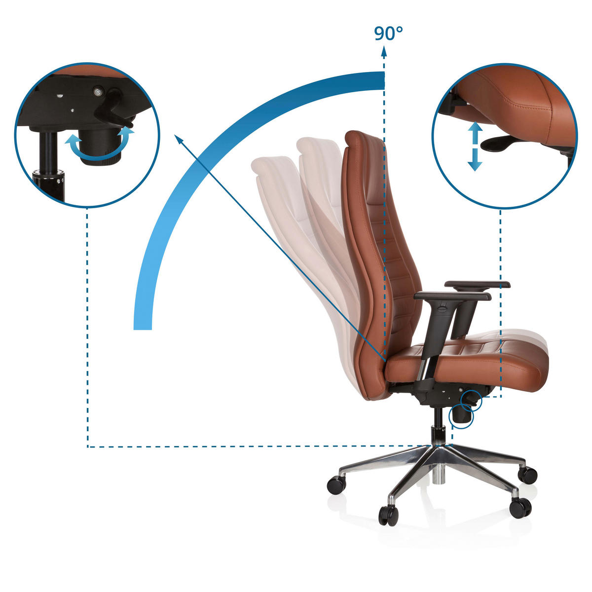 CHEFSESSEL  in Lederlook Braun  - Silberfarben/Braun, Basics, Kunststoff/Textil (65/133/65cm) - MID.YOU