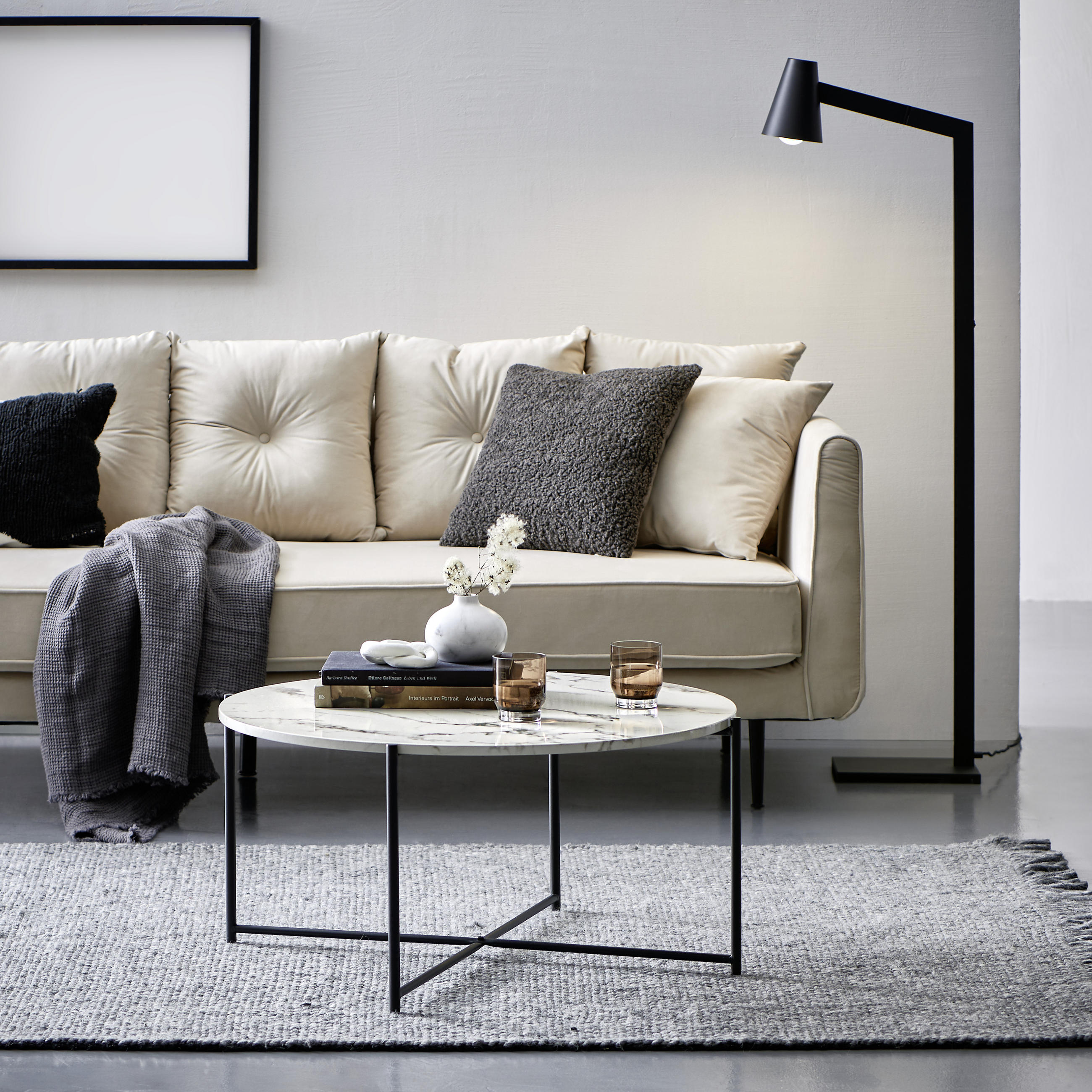 COUCHTISCH rund Schwarz, Weiß - Schwarz/Weiß, KONVENTIONELL, Metall (83/83/40cm) - MID.YOU