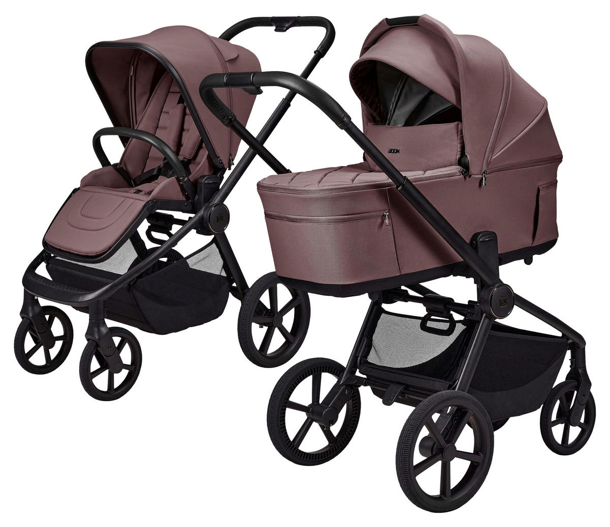 KINDERWAGENSET  SET Resea Fold   - Schwarz/Braun, Basics, Textil/Metall (116/57/94cm) - Moon