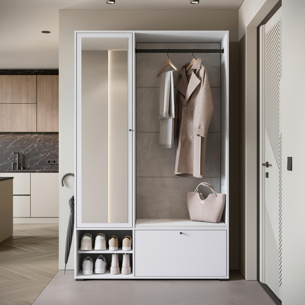 GARDEROBE 4-teilig  in 117,3/190/33 cm  - Weiß, Basics, Holzwerkstoff (117,3/190/33cm) - P & B