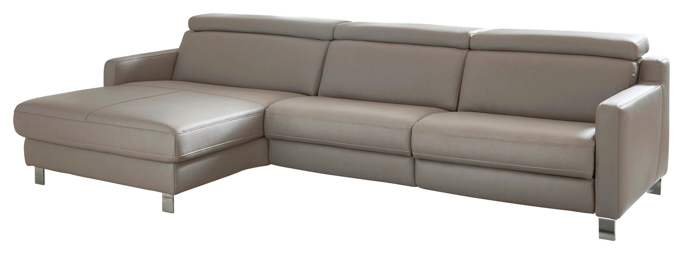 ECKSOFA Grau Echtleder  - Chromfarben/Grau, Design, Leder/Metall (176/321cm) - Valdera