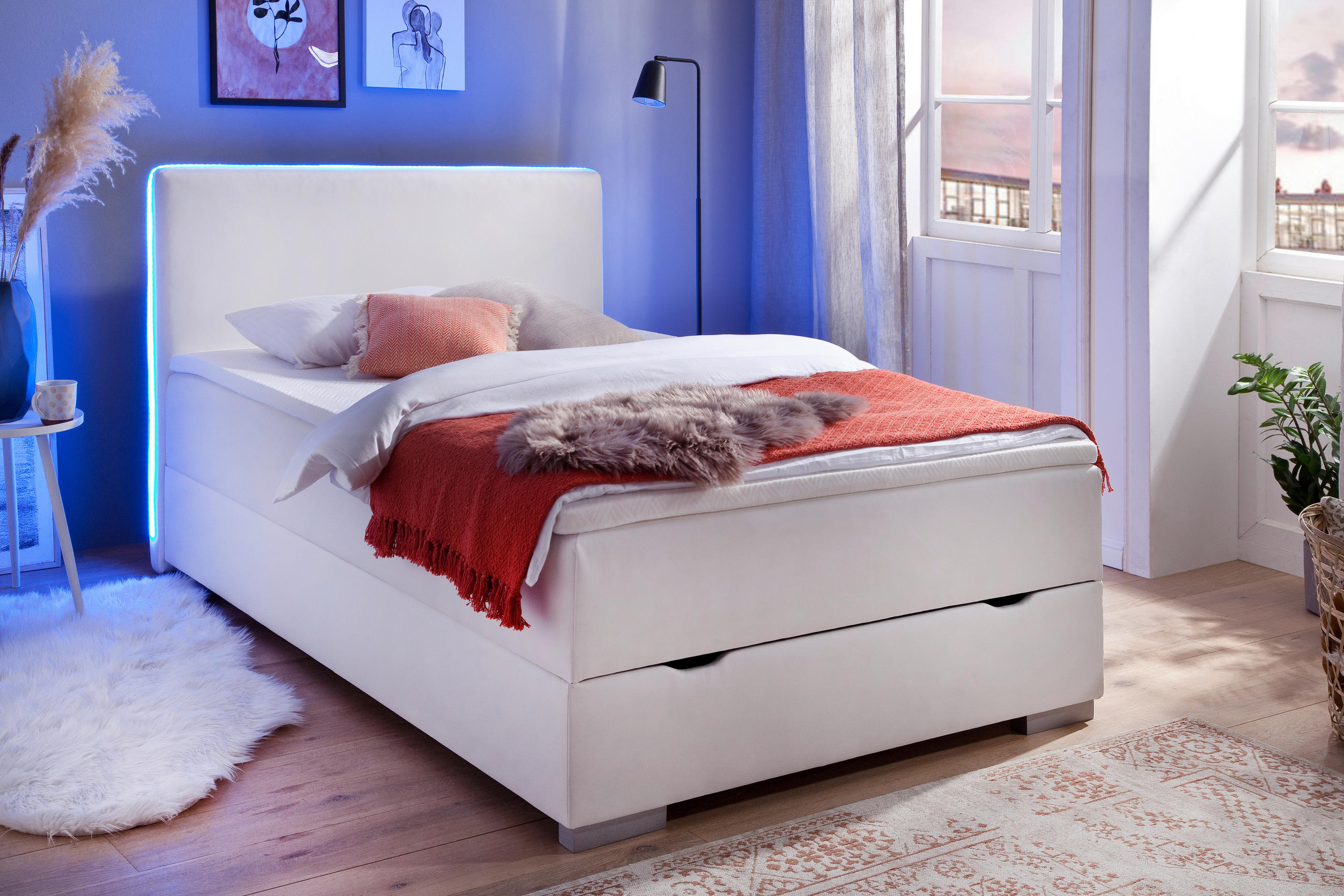 BOXSPRINGBETT 120/200 cm  in Weiß  - Silberfarben/Weiß, MODERN, Kunststoff/Textil (120/200cm) - Livetastic